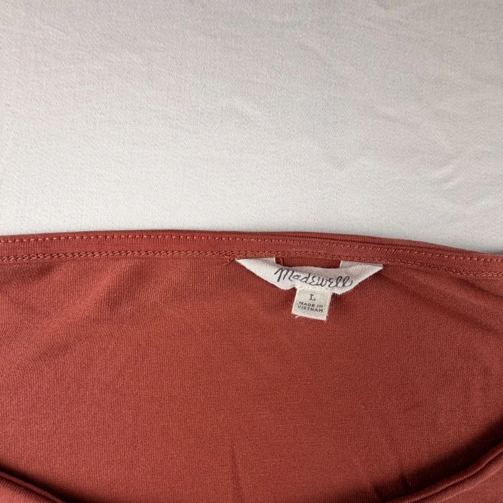 Madewell Puff Sleeve Top Long Sleeve Women Size L Rust Terracotta Solid Knit 254